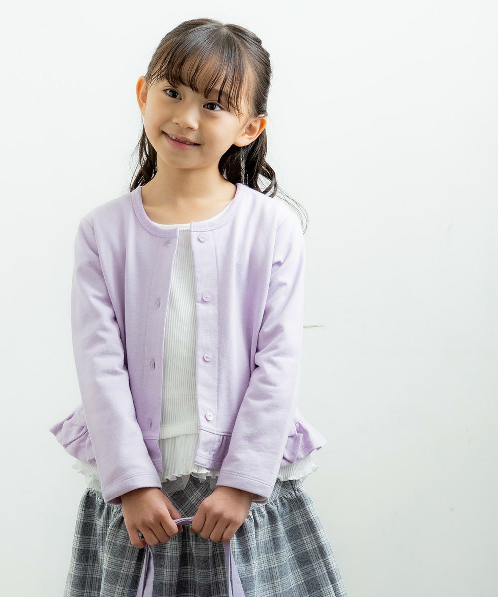 Children's clothing girl ribbon and frilled mini french terry cardigan purple (91) model image 3