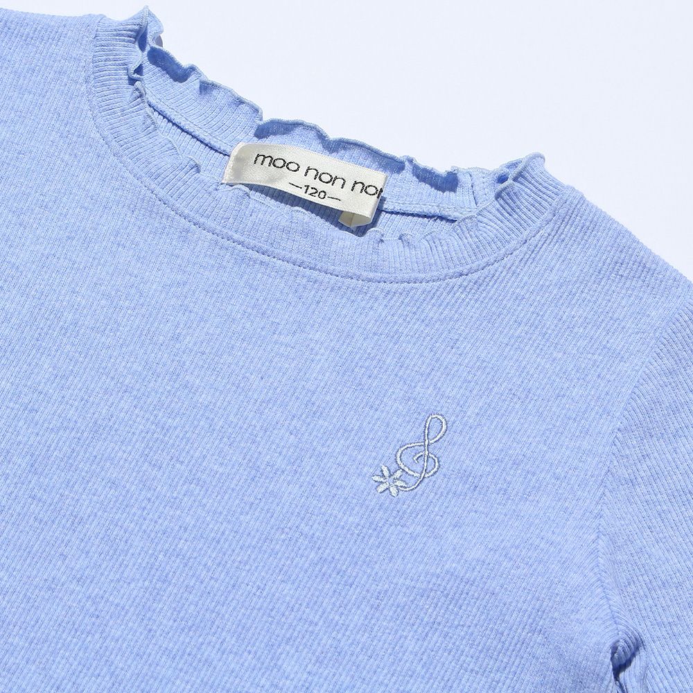 Music embroidery rib T -shirt Blue Design point 1