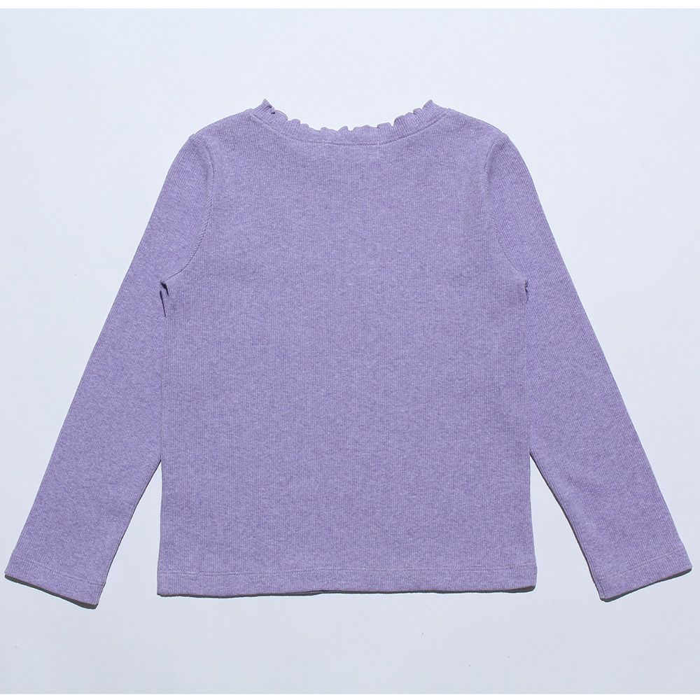 Music embroidery rib T -shirt Purple back