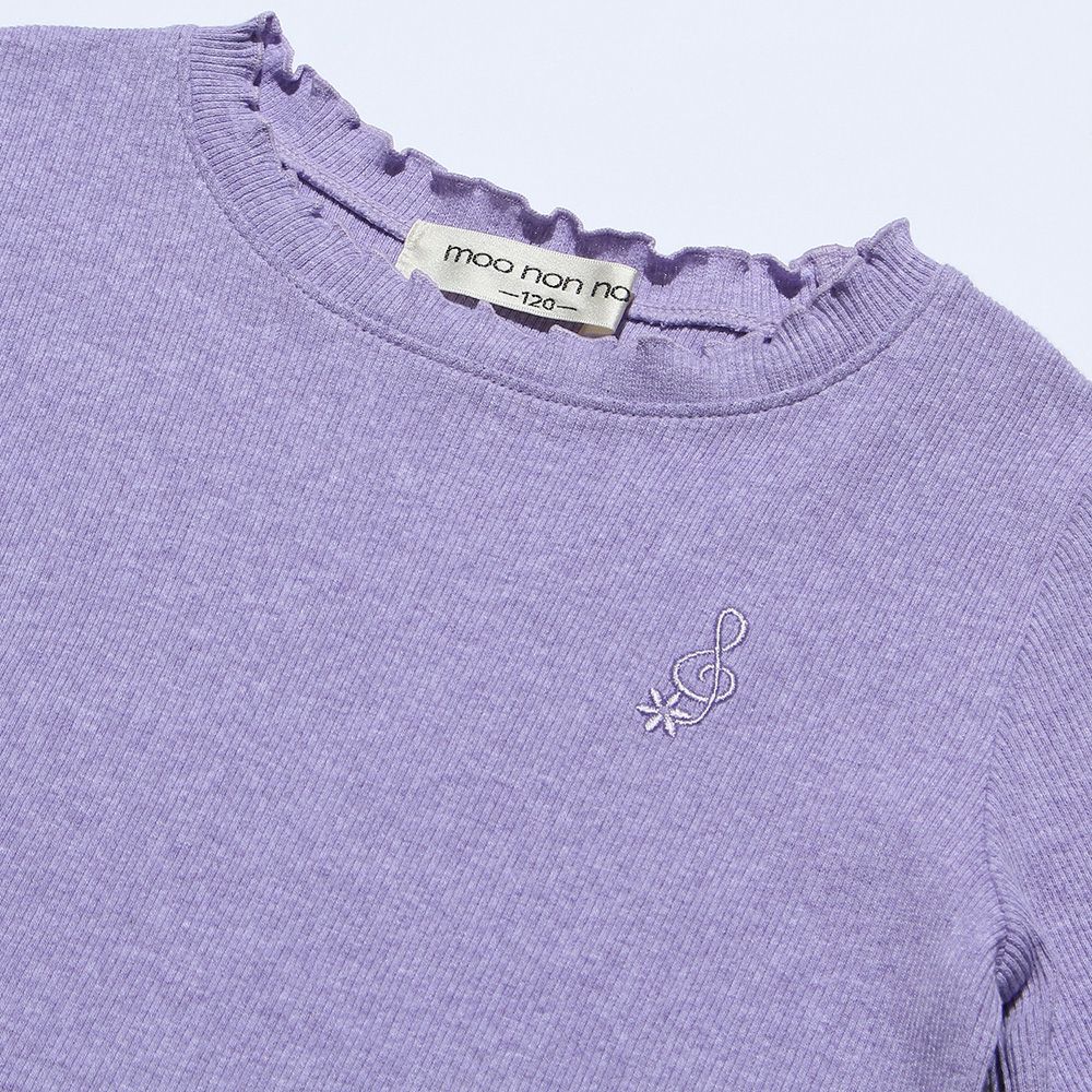 Music embroidery rib T -shirt Purple Design point 1