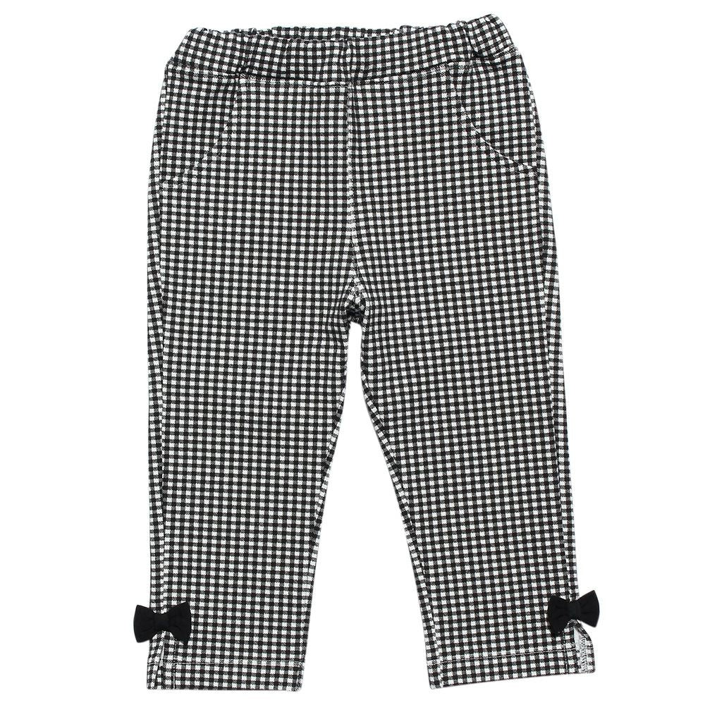 Gingham check pattern three-quarter length pants White/Black front