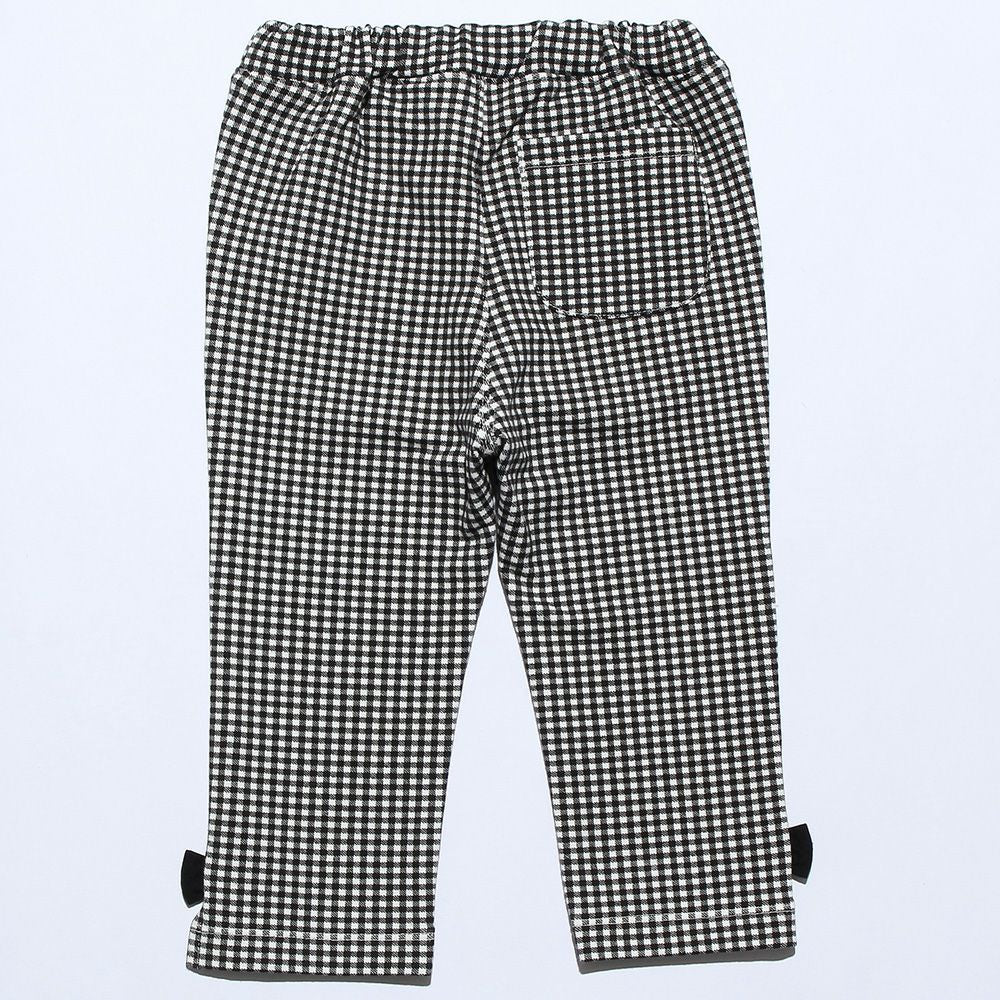 Gingham check pattern three-quarter length pants White/Black back