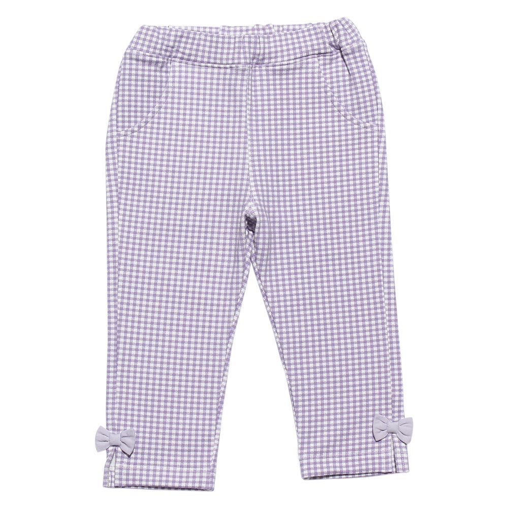 Gingham check pattern three-quarter length pants Purple front