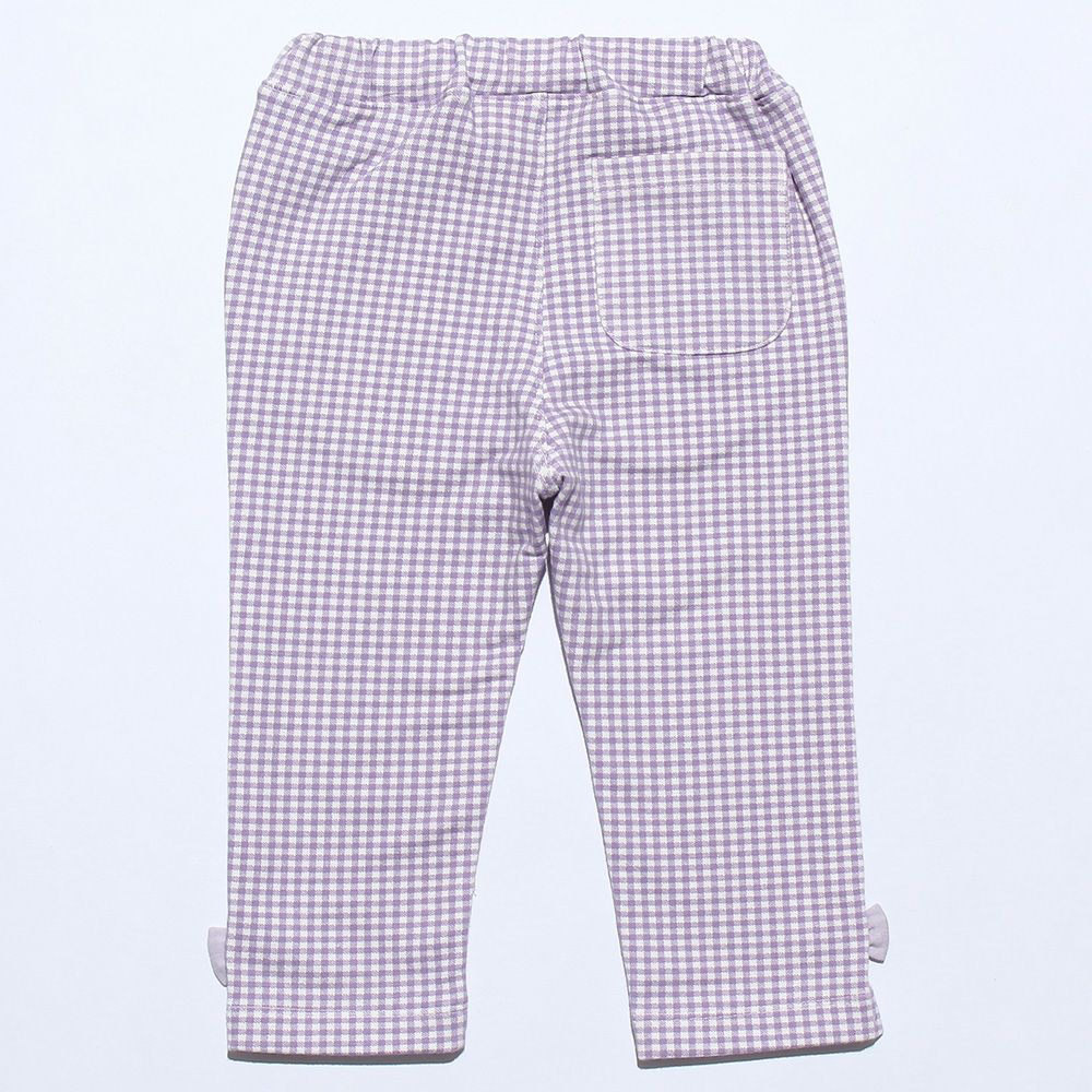 Gingham check pattern three-quarter length pants Purple back