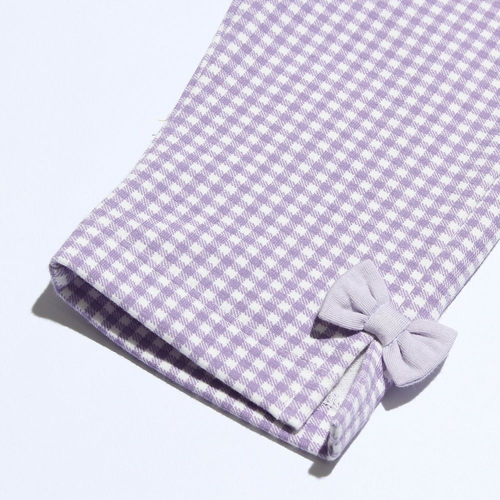 Gingham check pattern three-quarter length pants Purple Design point 1