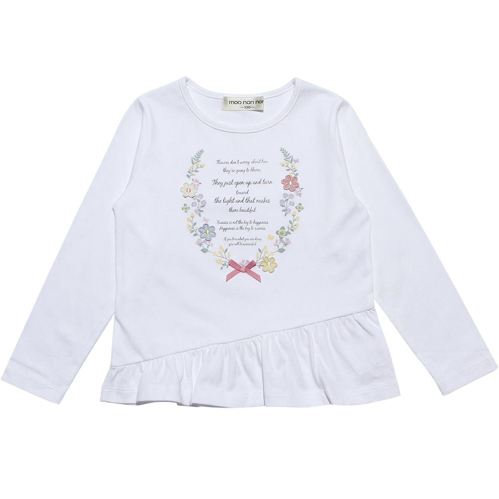 Children's clothing girl 100 % cotton logo & flower print T -shirt off -white (11) front