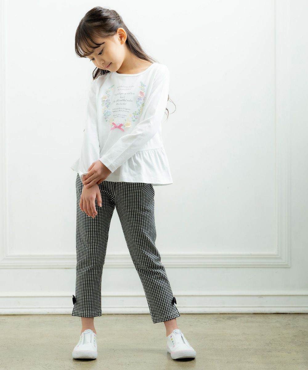 Children's clothing girl 100 % cotton logo & flower print T -shirt off -white (11) model image up