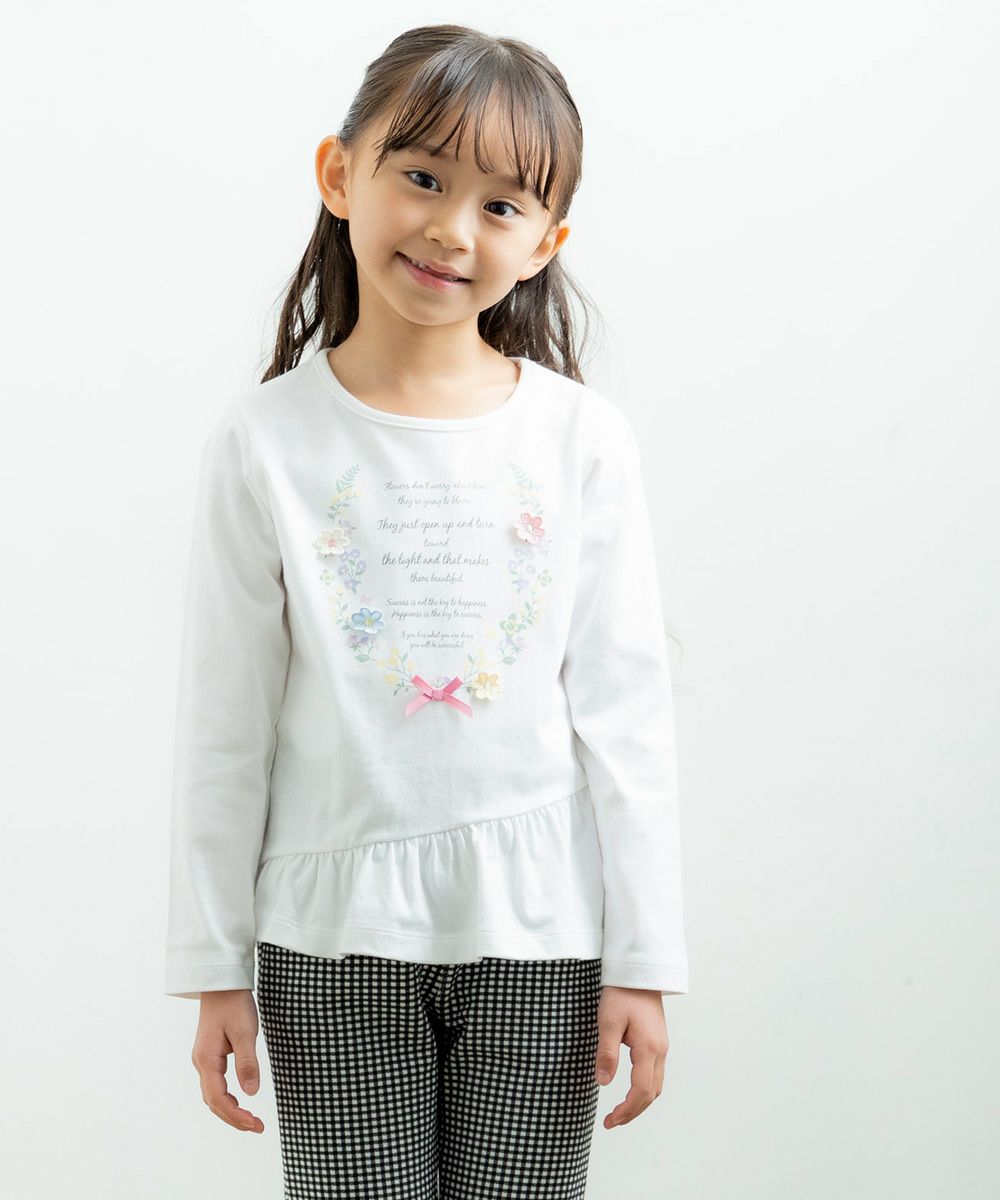 Children's clothing girl 100 % cotton logo & flower print T -shirt off -white (11) model image whole body