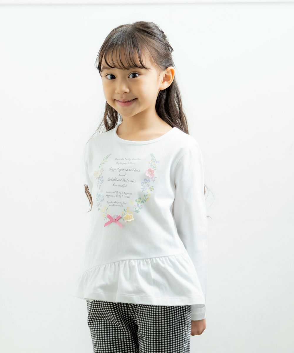Children's clothing girl 100 % cotton logo & flower print T -shirt off -white (11) model image 1