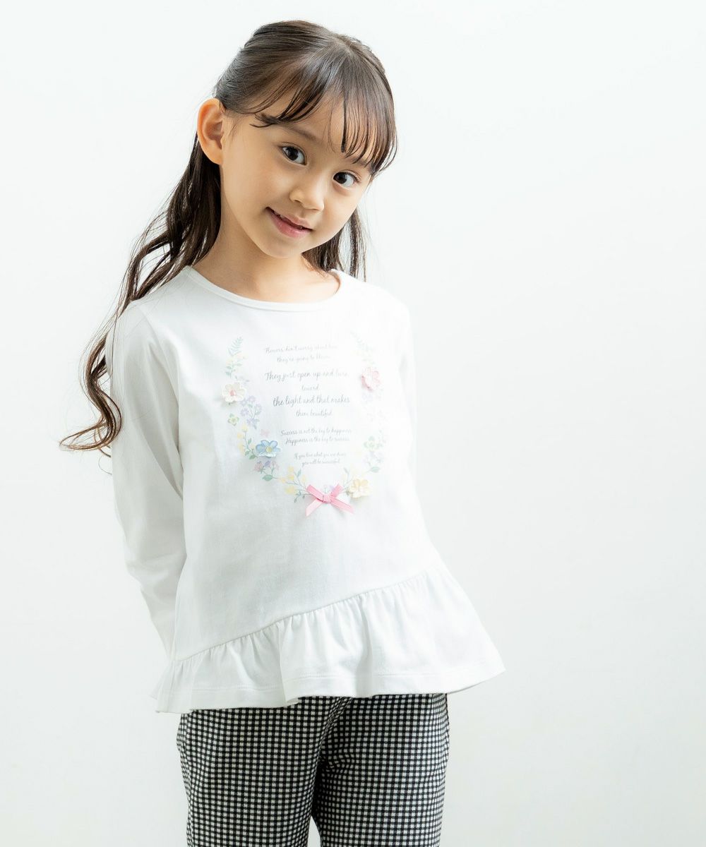Children's clothing girl 100 % cotton logo & flower print T -shirt off -white (11) model image 3