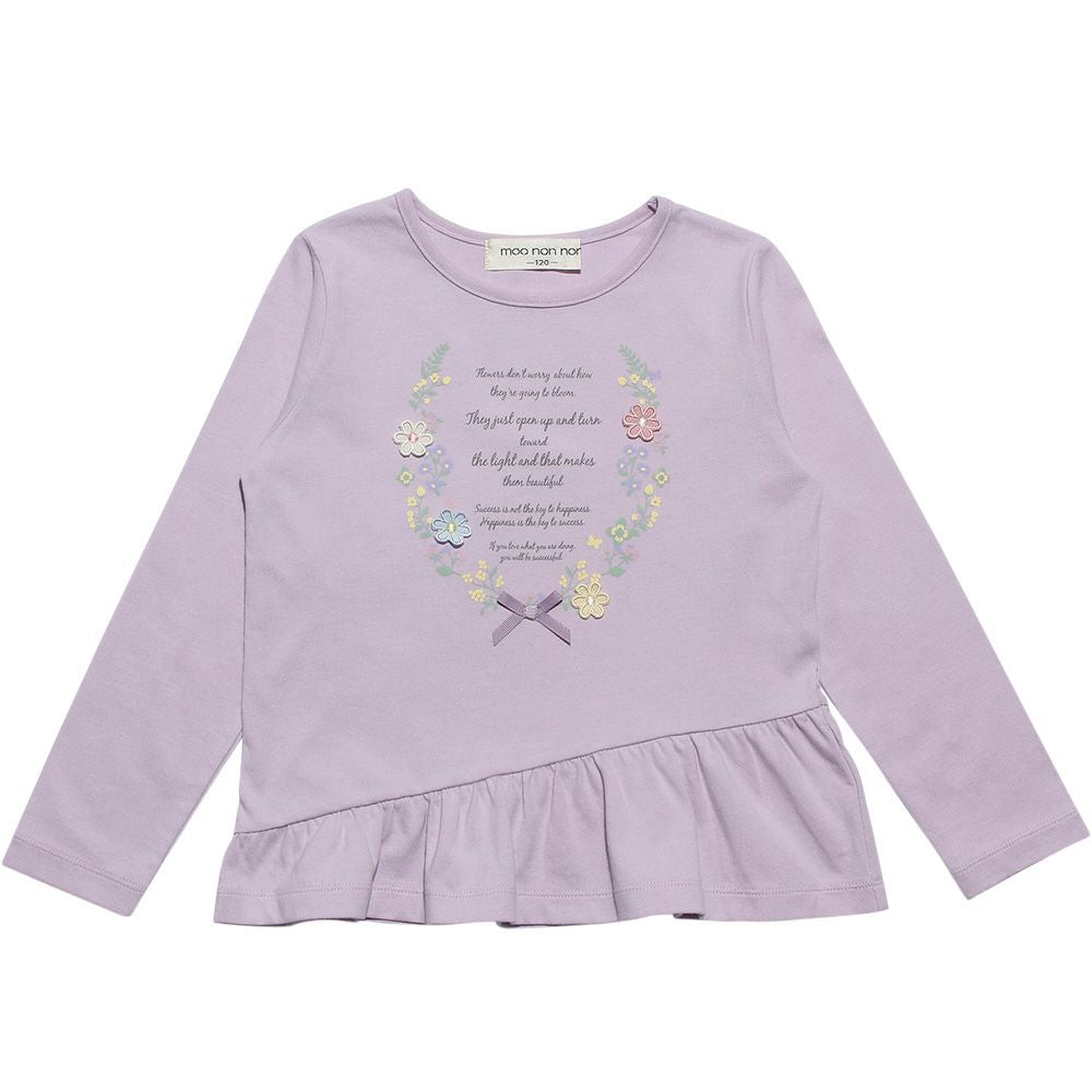Children's clothing girl 100 % cotton logo & flower print T -shirt purple (91) front