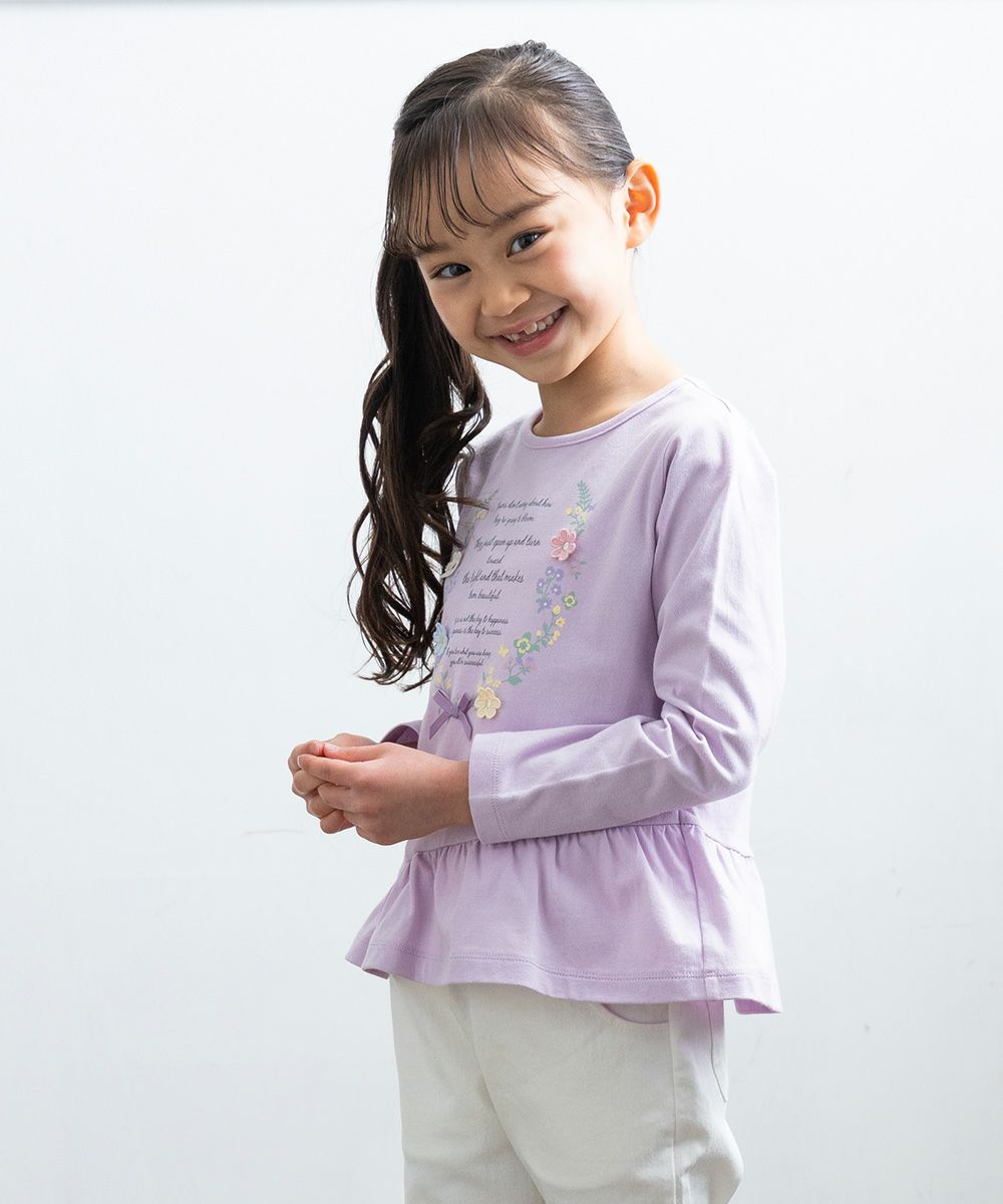 Children's clothing girl 100 % cotton logo & flower print T -shirt purple (91) model image 1