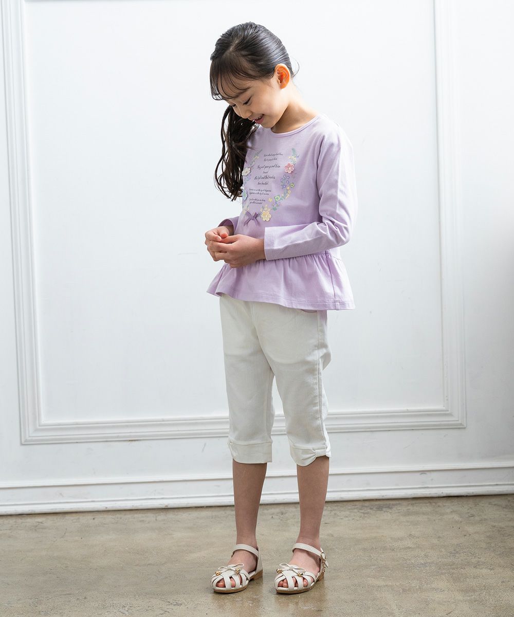 Children's clothing girl 100 % cotton logo & flower print T -shirt purple (91) model image 2