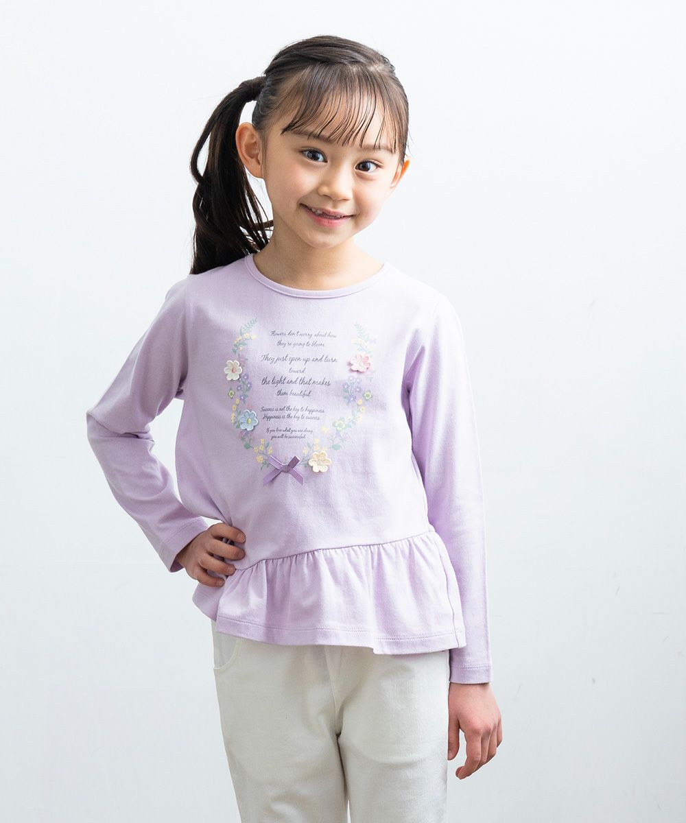 Children's clothing girl 100 % cotton logo & flower print T -shirt purple (91) model image 3