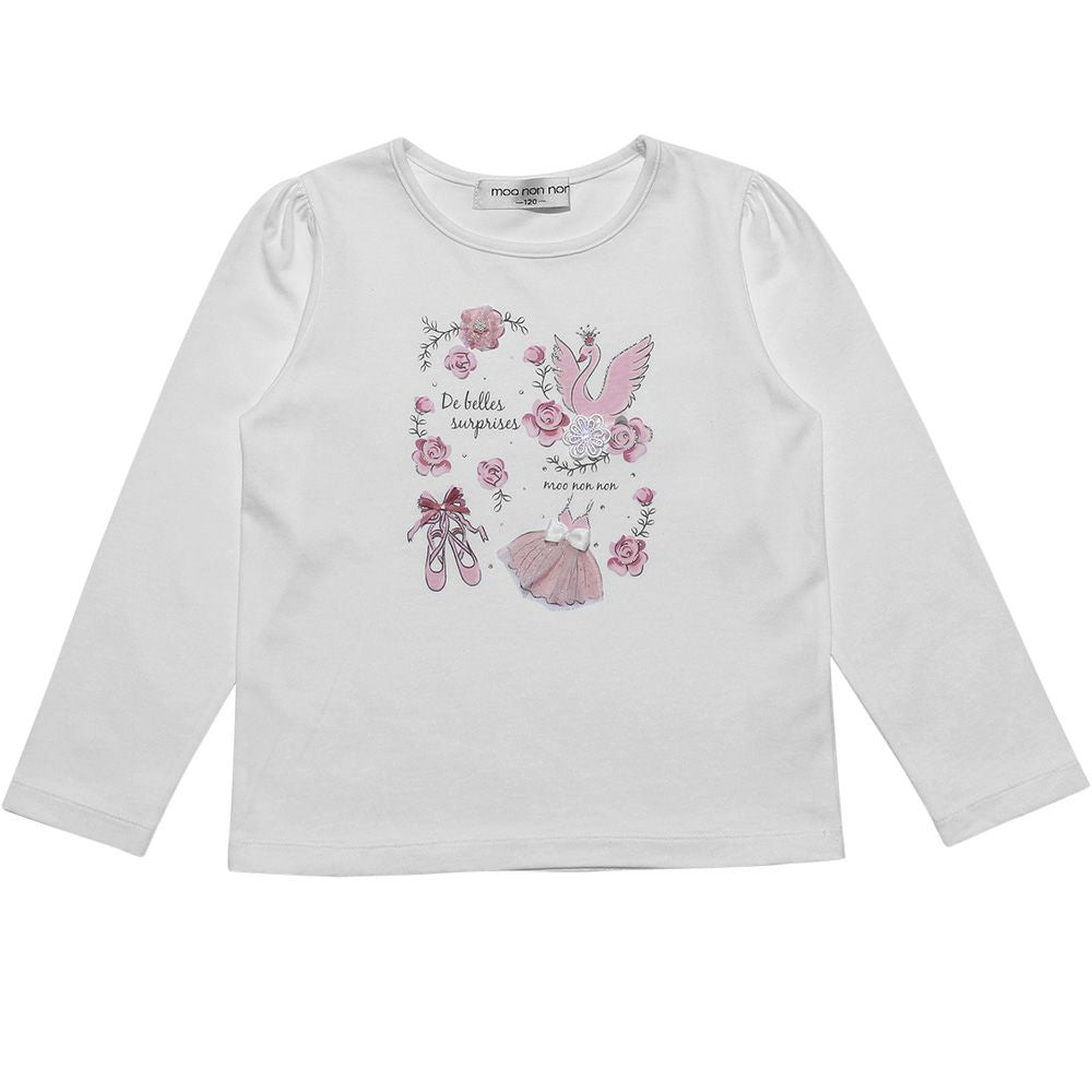 Children's clothing girl 100 % cotton Swan Swampling T -shirt off -white (11) front