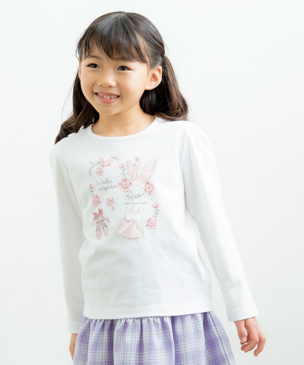 Children's clothing girl 100 % cotton Swan Swampling T -shirt off -white (11) Model image up