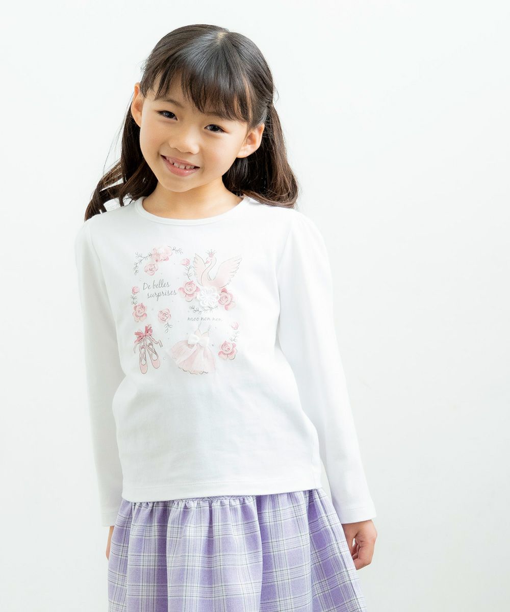 Children's clothing girl 100 % cotton Swan Swampling T -shirt off -white (11) model image whole body