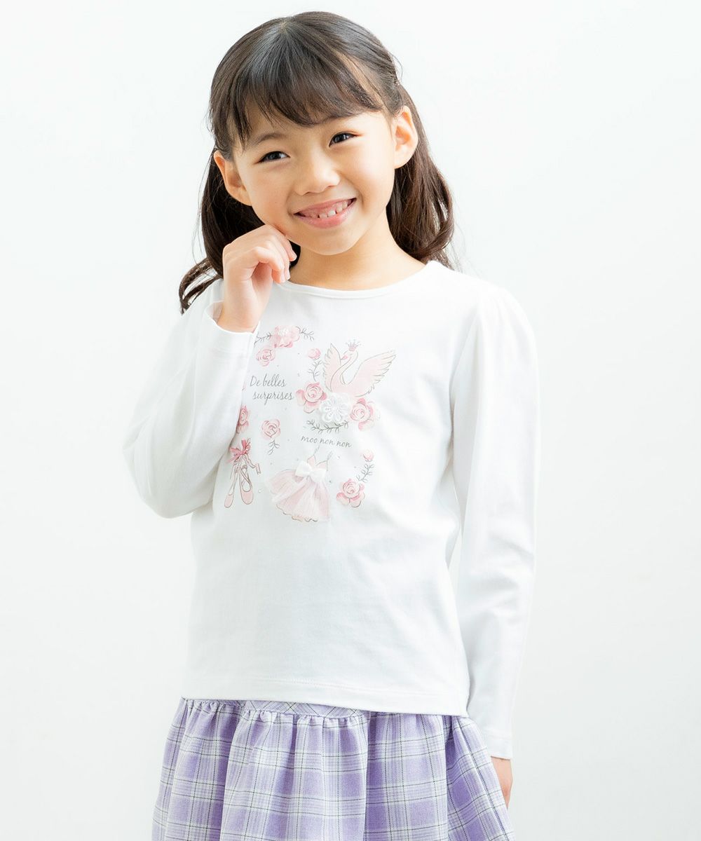 Children's clothing girl 100 % cotton Swan Swampling T -shirt off -white (11) model image 1