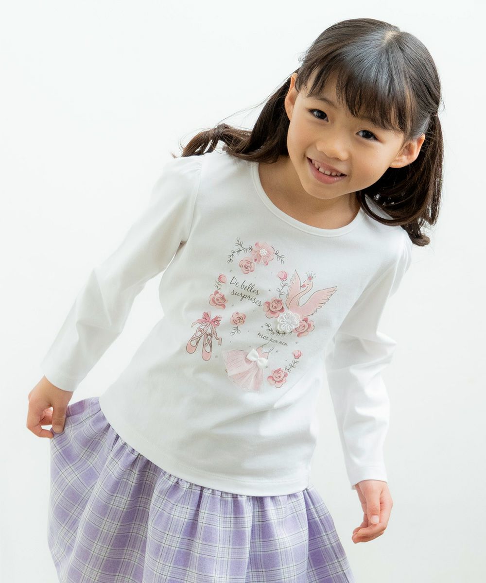Children's clothing girl 100 % cotton Swan Swampling T -shirt off -white (11) Model image 3