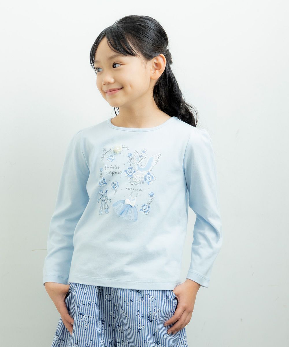 Children's clothing girl 100 % cotton Swan Swampling T -shirt Blue (61) Model image up
