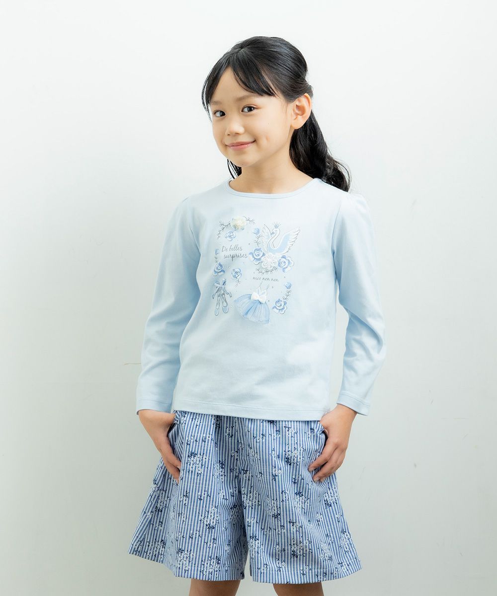 Children's clothing girl 100 % cotton Swan Swampling T -shirt Blue (61) Model Image 3