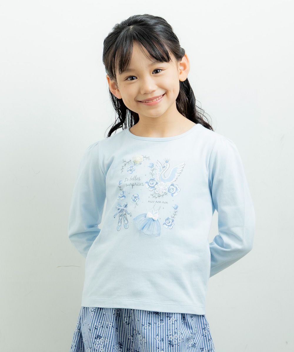 Children's clothing girl 100 % cotton Swan Swampling T -shirt Blue (61) Model Image 4