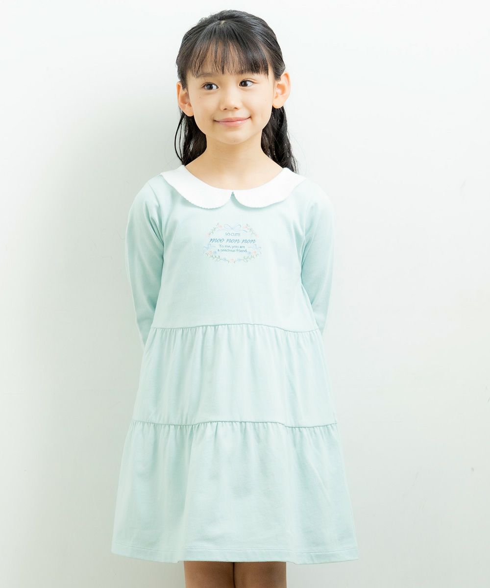 100 % cotton with collar dress Green model image whole body