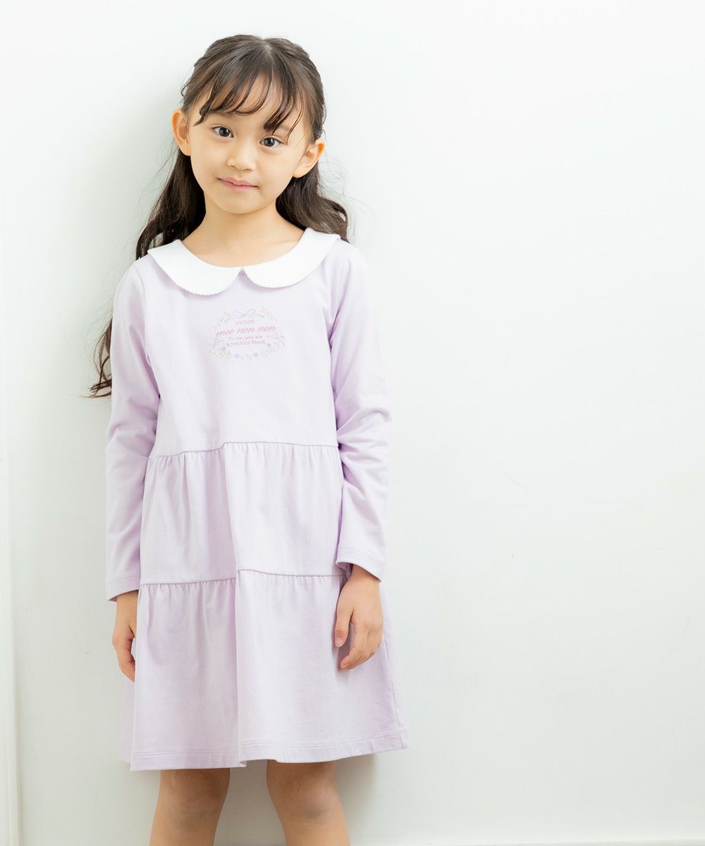 100 % cotton with collar dress Purple model image up