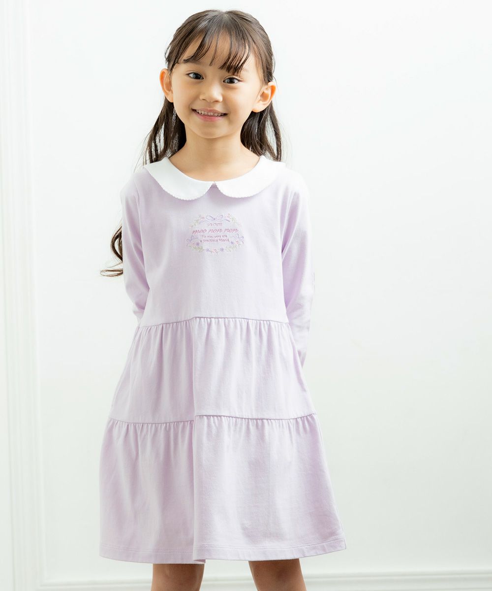100 % cotton with collar dress Purple model image whole body