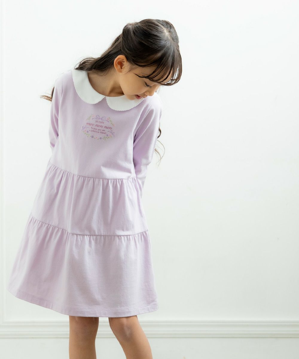 100 % cotton with collar dress Purple model image 1