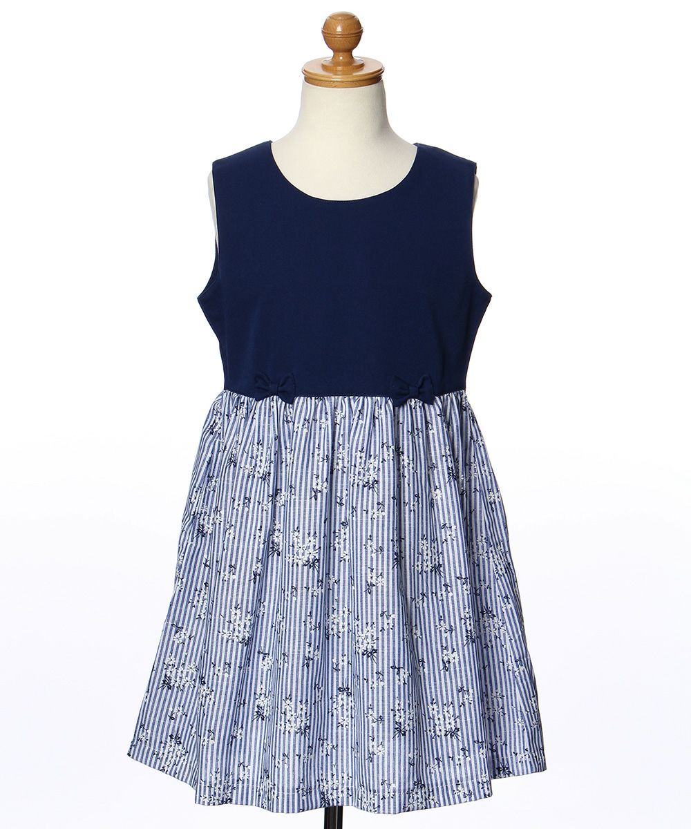 Floral pattern & striped pattern dress Navy torso