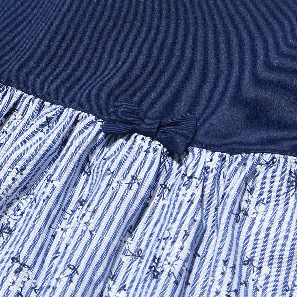 Floral pattern & striped pattern dress Navy Design point 1