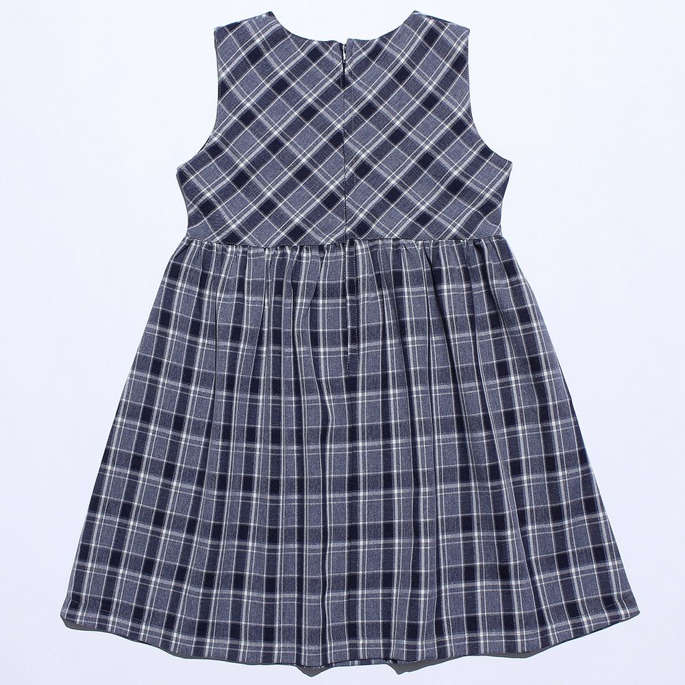 Check pattern gather dress Navy back