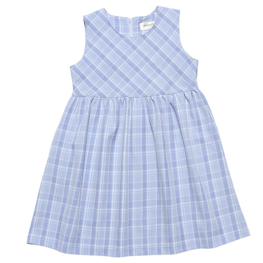 Check pattern gather dress Blue front