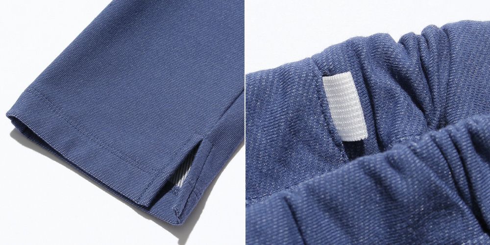 Music embroidery denim knit three-quarter length pants Blue Design point 2