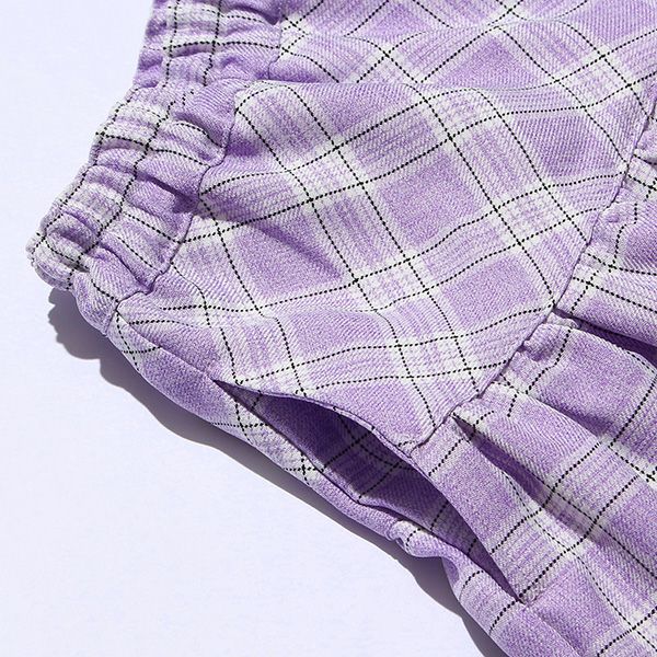 Check pattern gather skirt Purple Design point 1