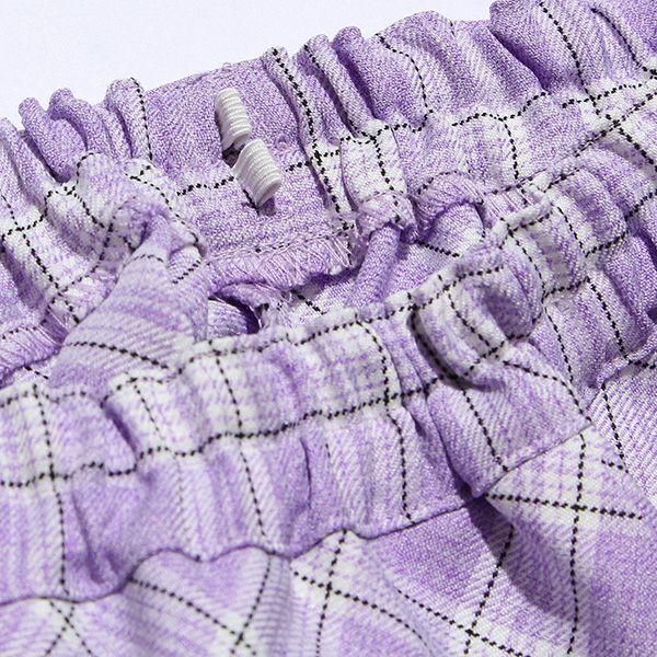 Check pattern gather skirt Purple Design point 2