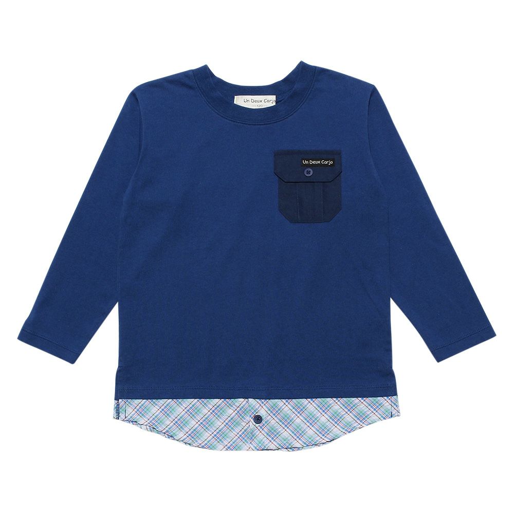 Children's clothing boys check Pattern -style dressing style T -shirt navy (06) front