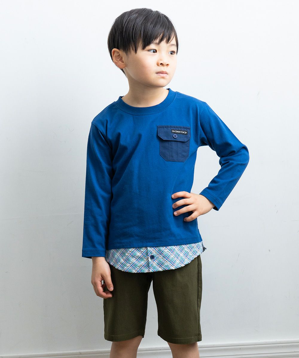 Children's clothing boys check Pattern -style dressing style T -shirt navy (06) model image 1