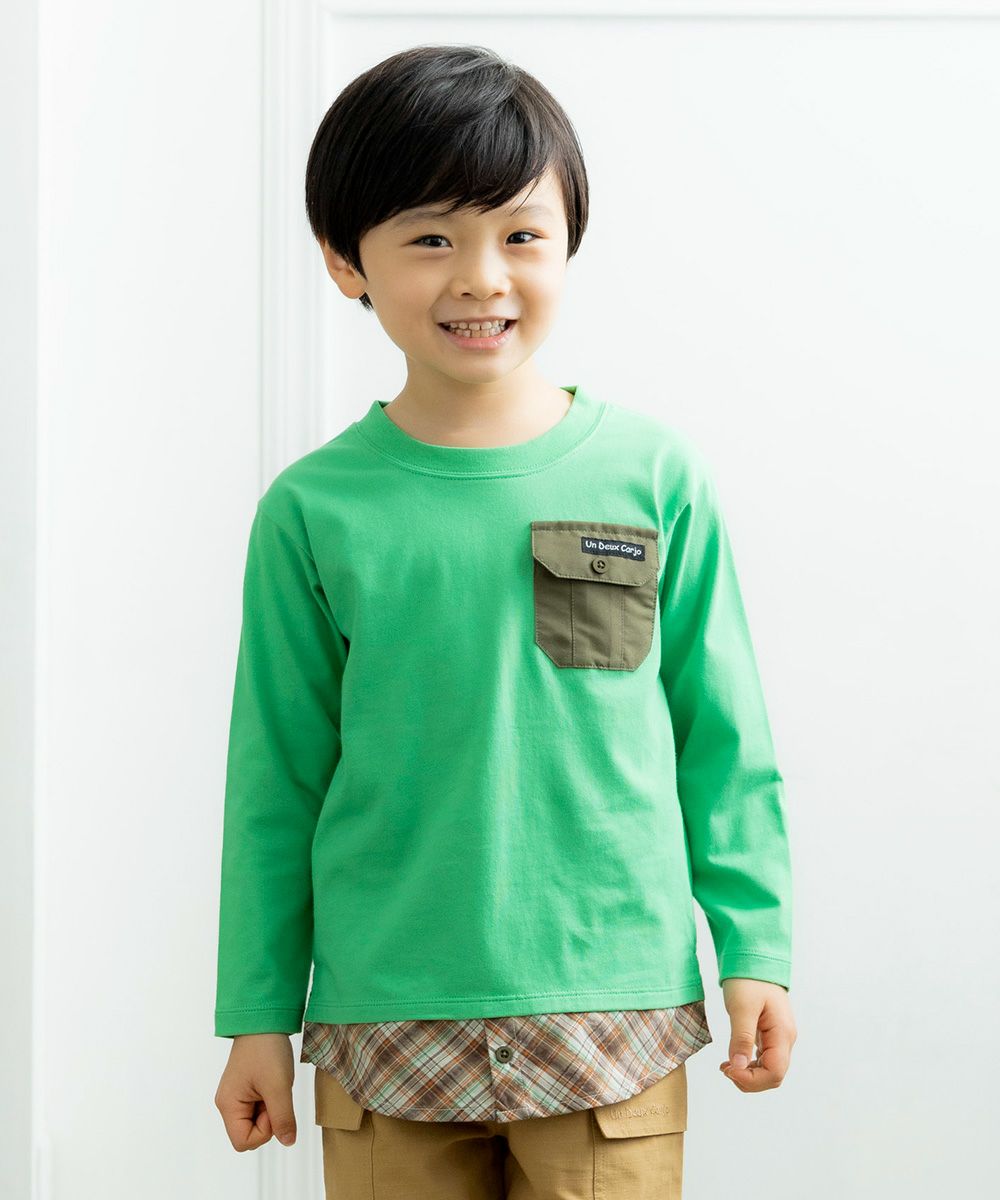 Children's clothing Boys Check Pattern Wearing style T -shirt Green (08) Model image up