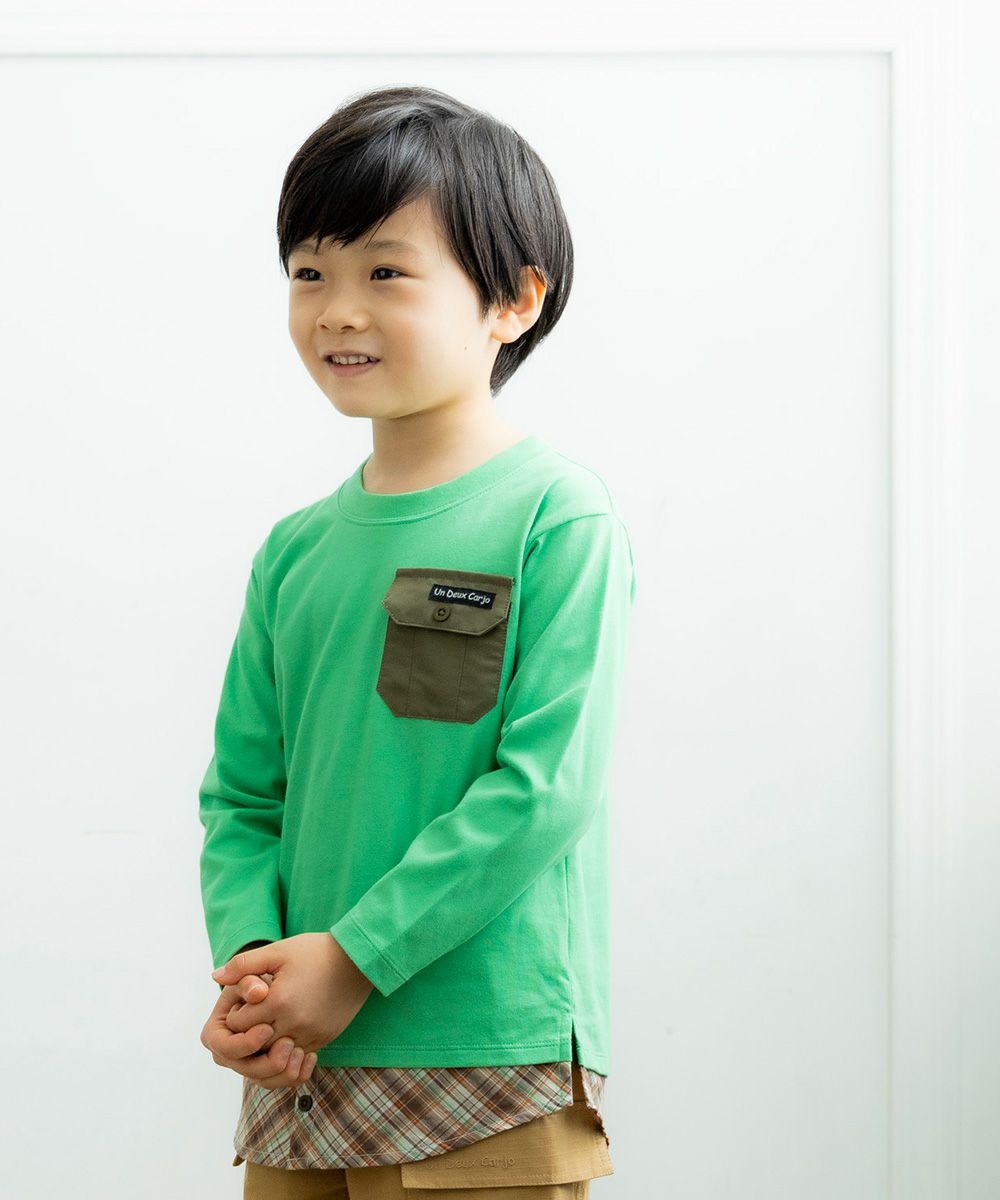 Children's clothing boys check Pattern -style dressing style T -shirt green (08) model image 1