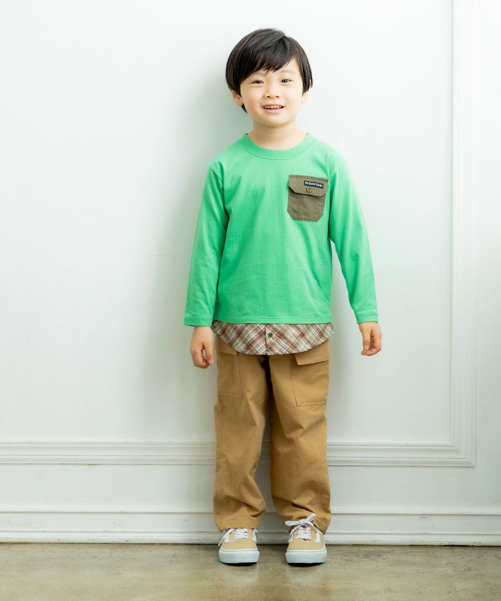 Children's clothing boys check Pattern -style dressing style T -shirt green (08) model image 2