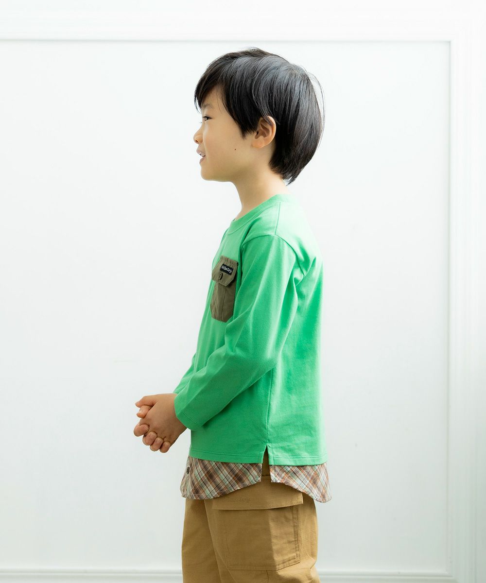 Children's clothing boys check Pattern -style dressing style T -shirt green (08) model image 3