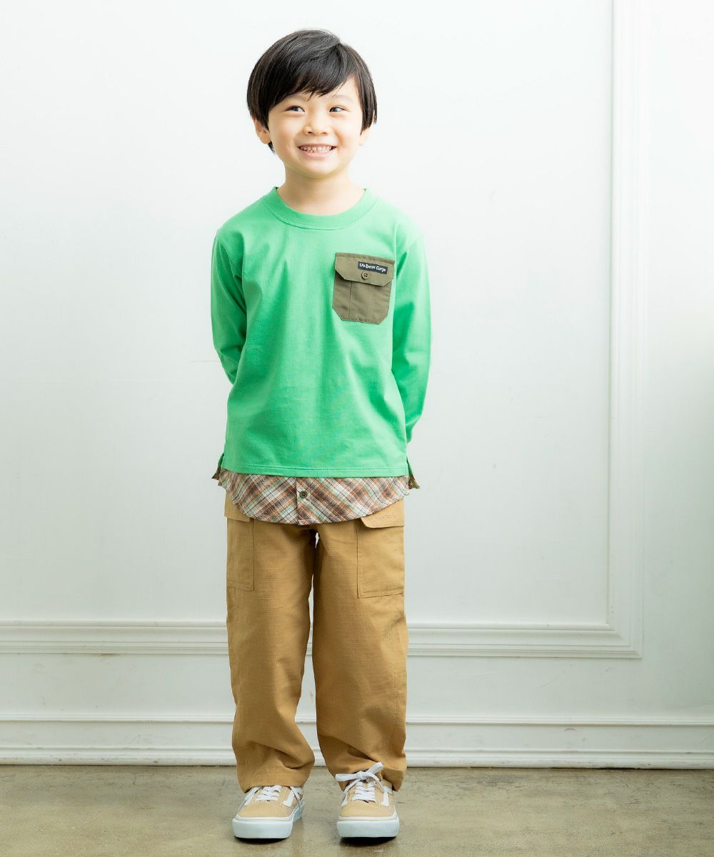 Children's clothing boys check Pattern -style dressing style T -shirt green (08) model image 4