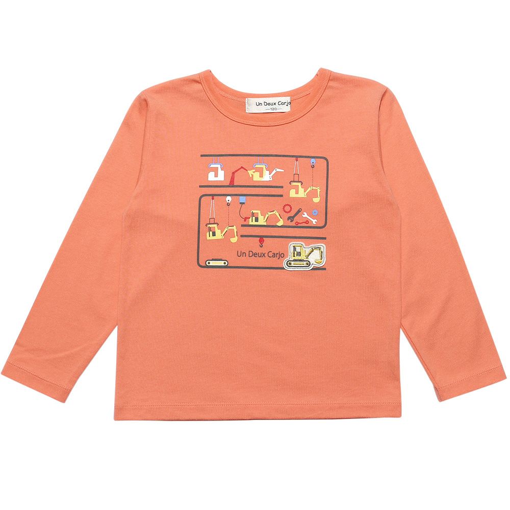 Shovel car embroidery & print T -shirt Orange front