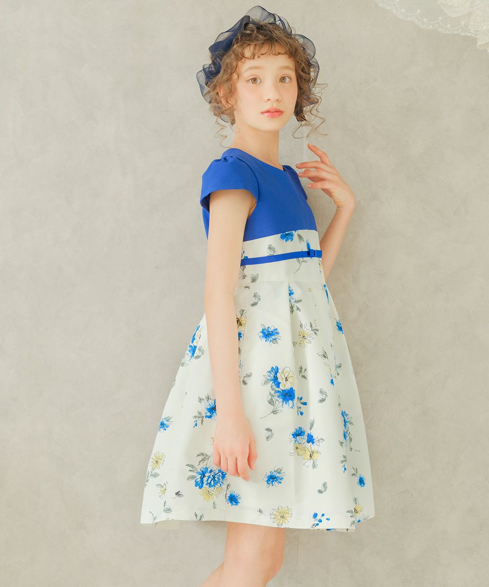 Japanese floral pattern ribbon dress Navy model image 4