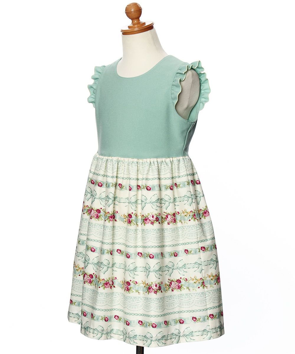 Japanese floral pattern & ribbon dress Green torso