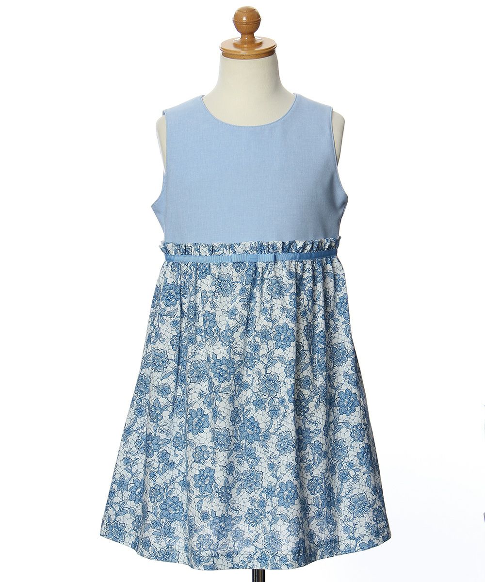 Made in Japan Floral pattern dress with ribbon Blue torso
