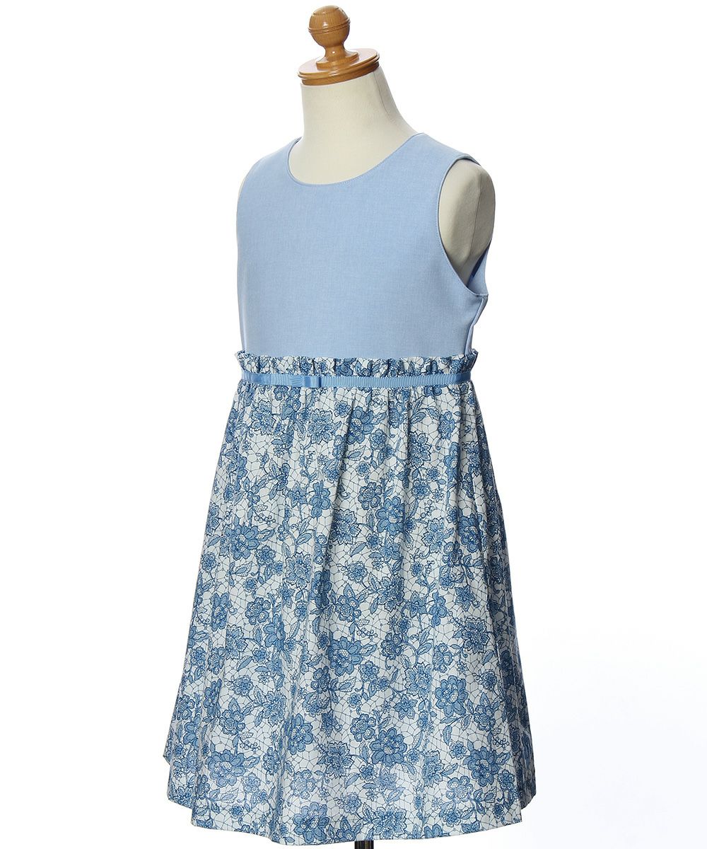 Made in Japan Floral pattern dress with ribbon Blue torso