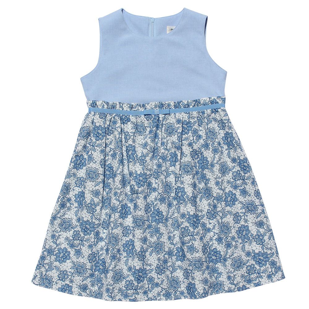 Made in Japan Floral pattern dress with ribbon Blue front
